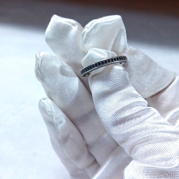 Sterling Silver 925 Black Onyx  Deep Ruby  Rhinestones Sz 7 - Picture 3 of 8